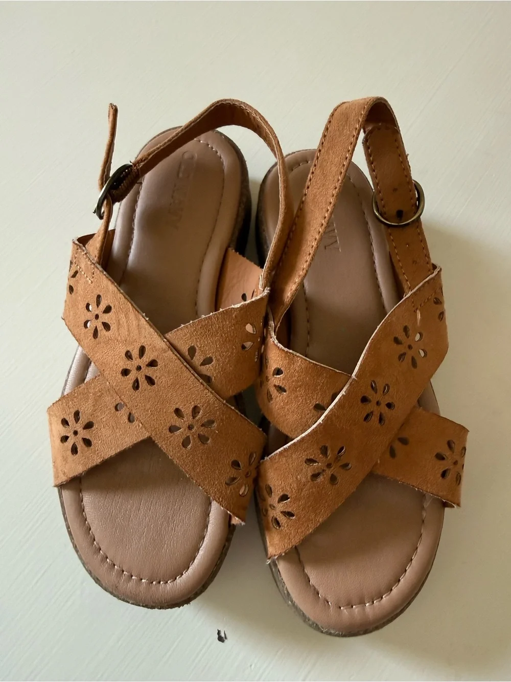 Old Navy Tan Floral Cutout Slingback Sandals for Kids